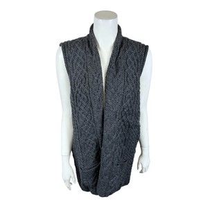 Kilronan Merino Women's Wool Open Front Vest with Pockets Charcoal Medium Size